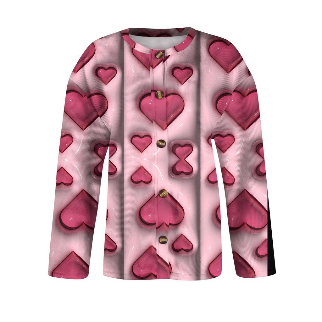 Dame Casual Mote Trykket Langermet Topp Cardigan Knappejakke