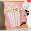 Pink Popcorn Bucket Pearl Art Painting with Frame Shiny Bead Canvas Creative Leisure Craft for Modern Wall Decor Gift Home Decoration
