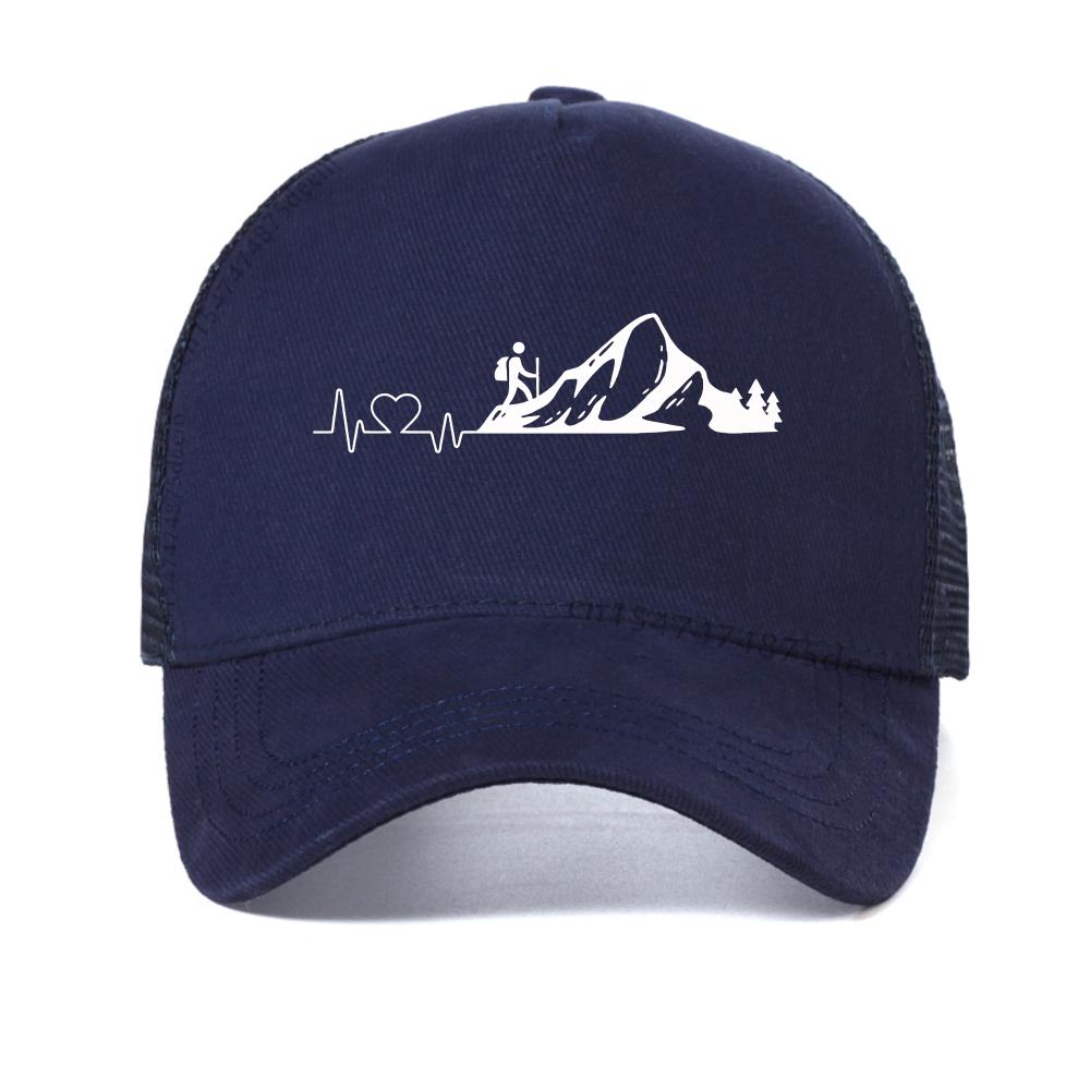 

Men Mountain ECG Graphic baseball cap Casual for Hiking Camping Breathable adjustable hats mesh Snapback Caps summer sport hat Adjustable темно-синього кольору