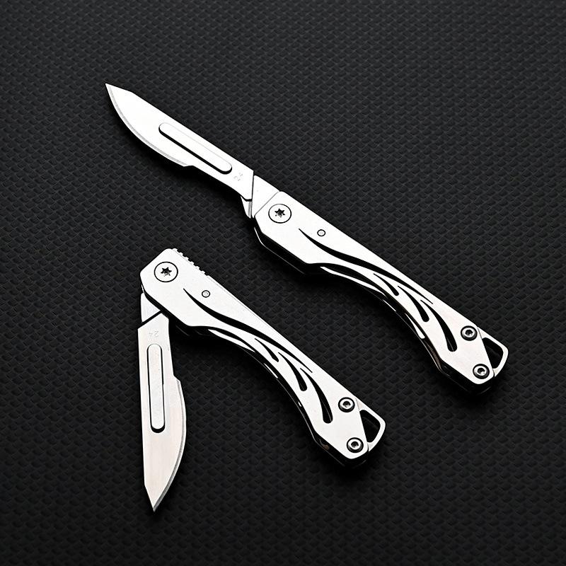Stainless Steel Folding Knife with 10PCS Replaceable Blades Scalpel Keychain Gadgets Survival Men Gift Pocket UnBoxing Cutter