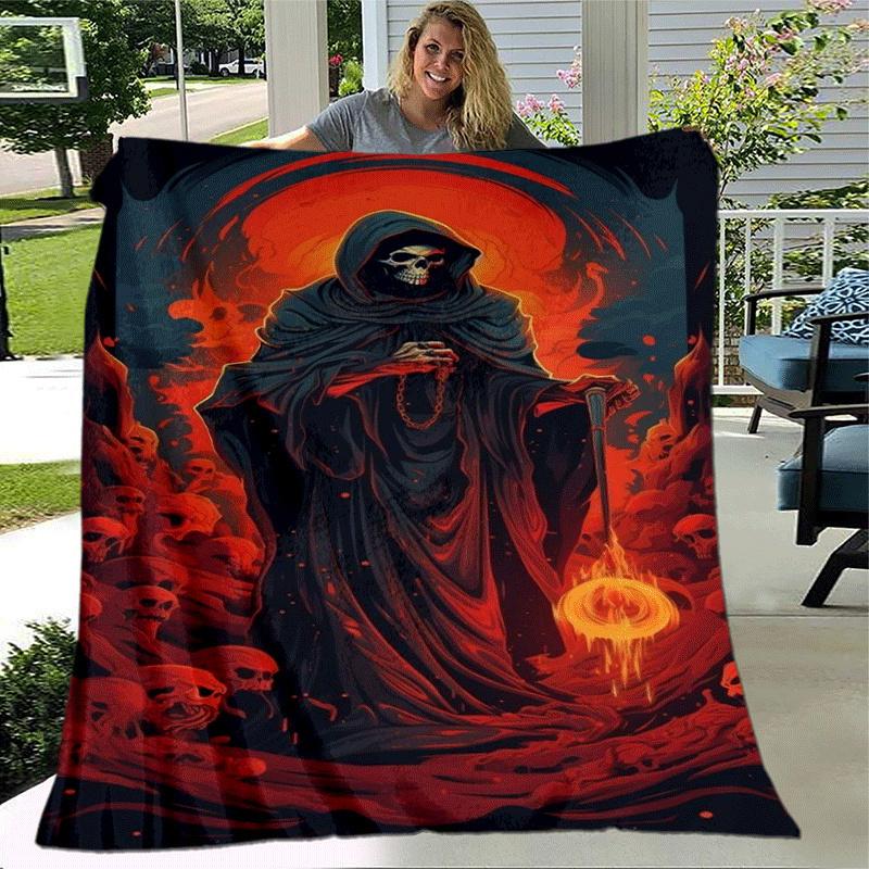 1pc Skeleton Printing Lightweight Flannel Blanket, Comfortable and Warm Blanket, for Camping Sofa Bed and Couch Office, in All Seasons
