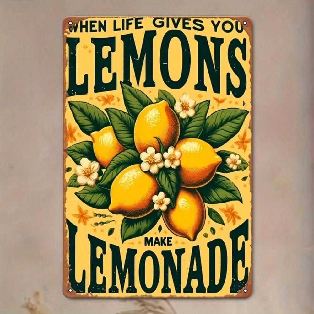 Vintage Metal Tin Sign Lemon Lemonade 8x12 Inch Rustic Iron Wall Art Floral