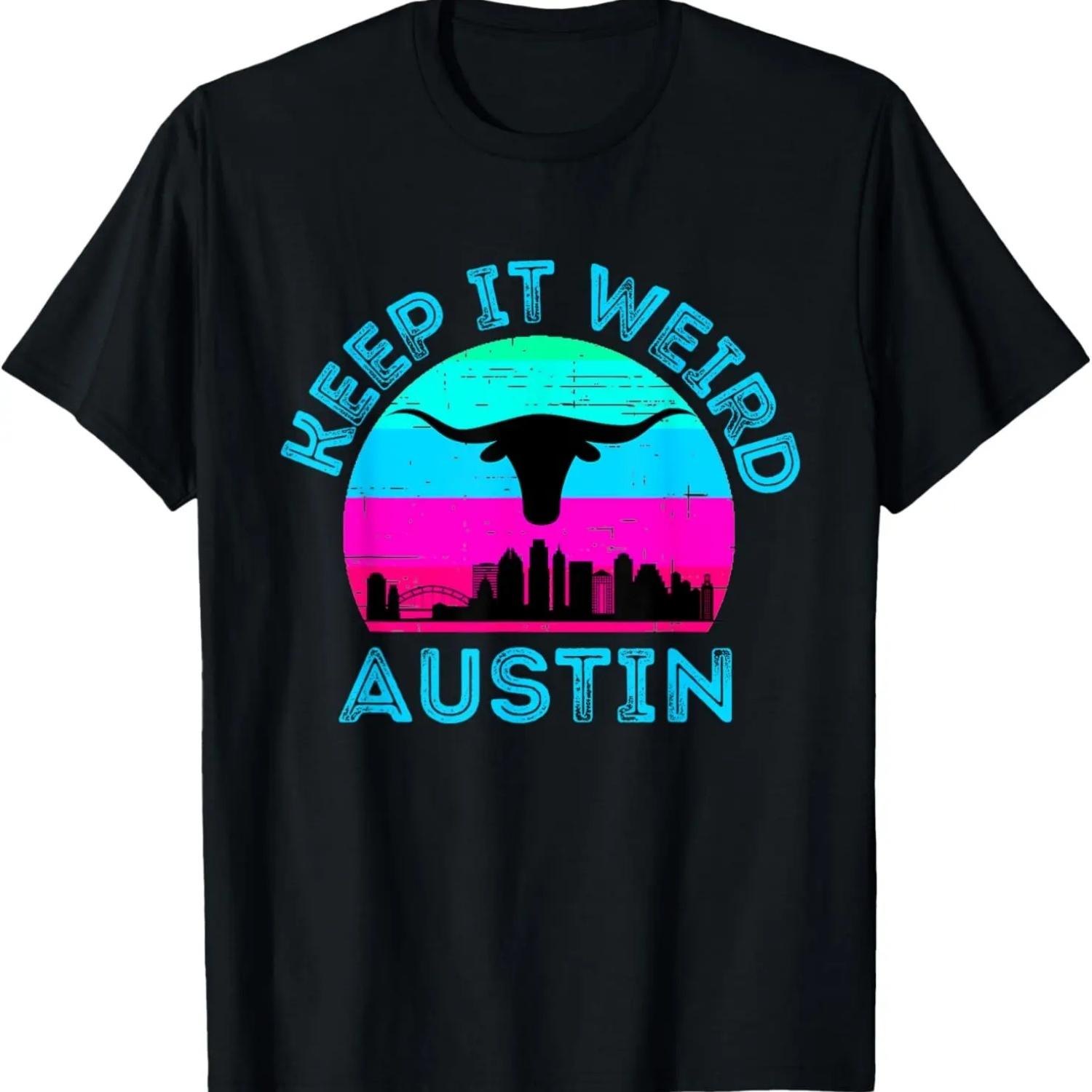 Longhorn Sunset Austin,Texas Keep It Weird T-Shirt S чёрный