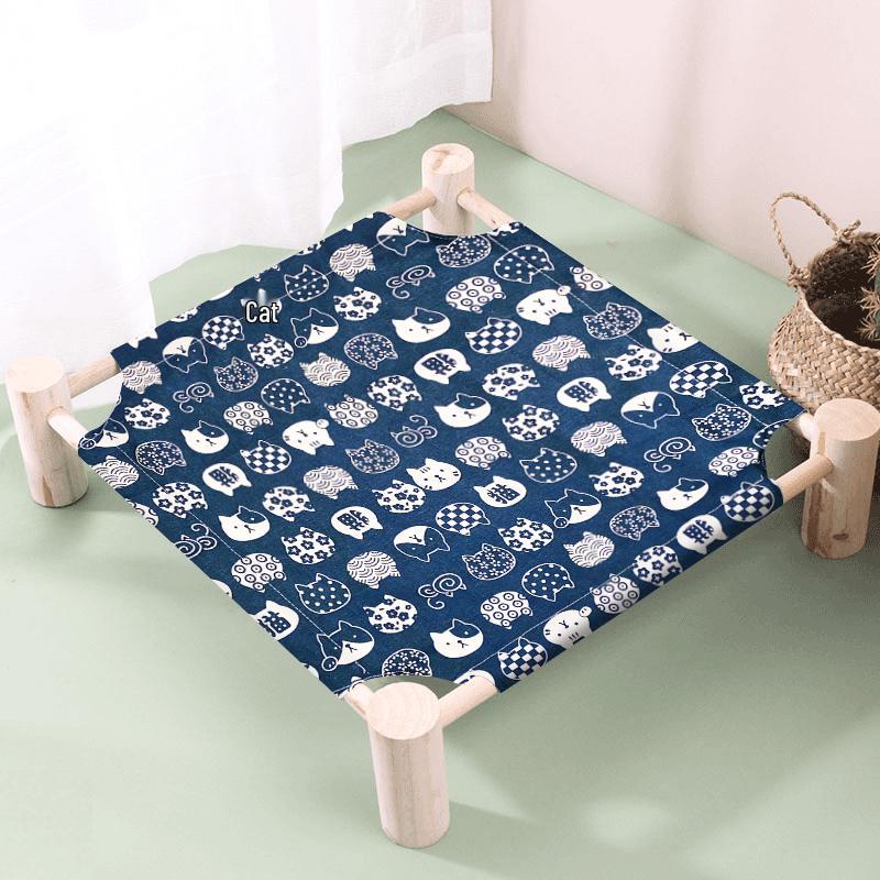 Breathable Pine Wood Rattan Woven Folding Pet Bed - Moisture-proof, Removable, Washable, Four Seasons Style.