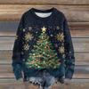 Ladies' Fashionable Casual Long Sleeved Beautiful Christmas Tree Print Round Neck Yarn Knitting