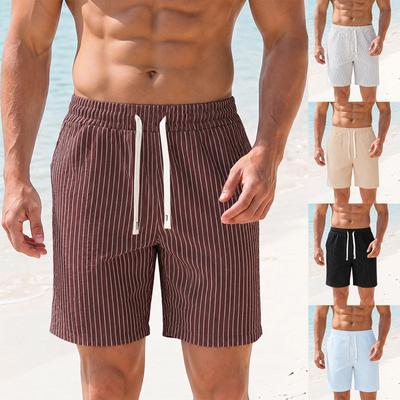 Pantalones Cortos Casuales de Playa a Rayas para Hombre con Cordón, Ligeros para Verano