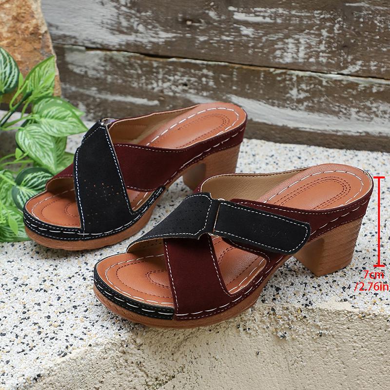 Mix Color Cross Band High Heels Sandals Women Plus Size 43 Summer Platform Slippers Woman Lightweight Thick Heeled Sandles Mujer 36 чёрный 1690₽