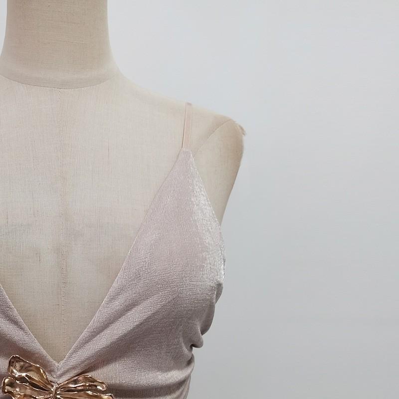 Celebrity Style Banquet Suspender Tube Top Pleated Design Champagne Skirt Dress Set Women