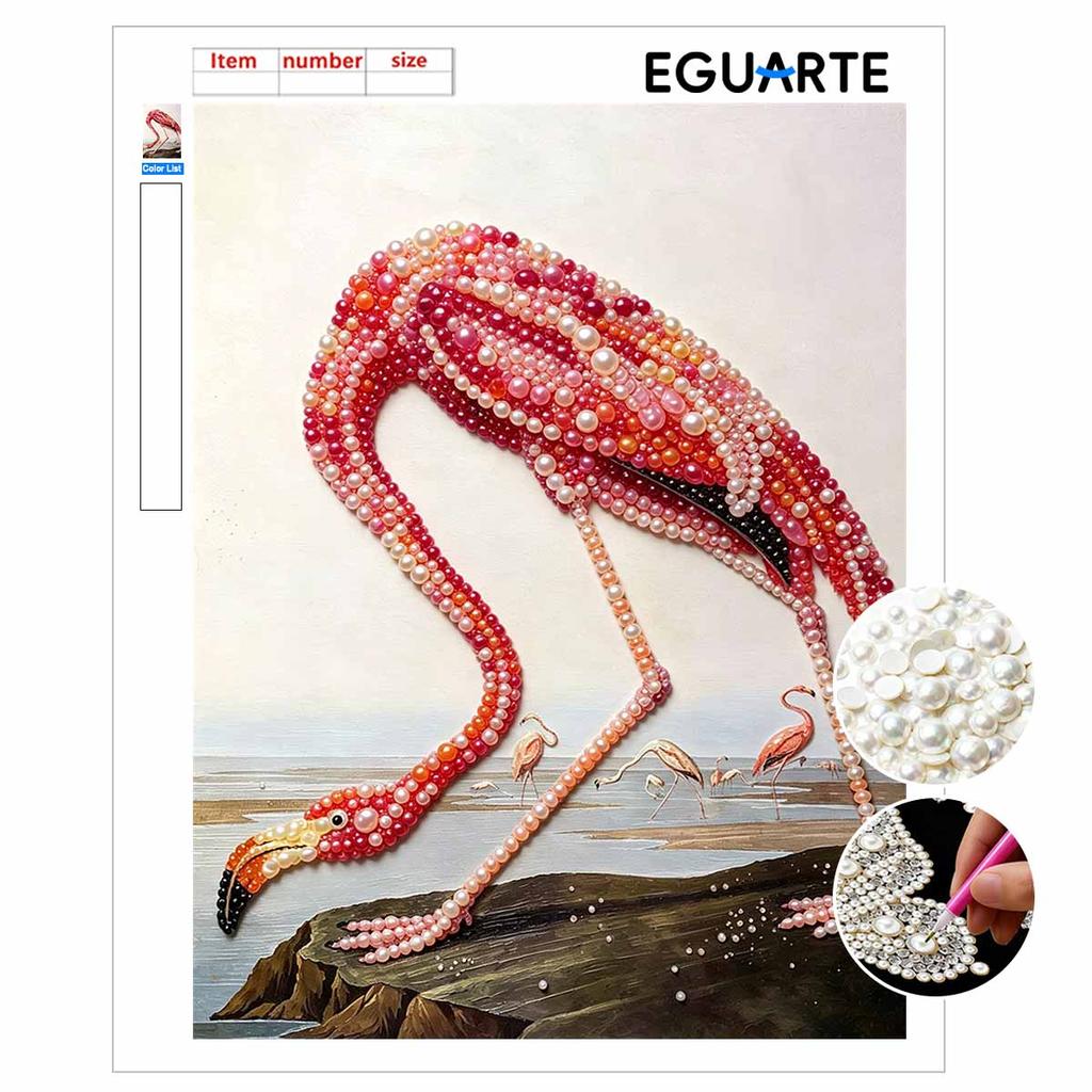 DIY Framed Pearl Painting Kit with Elegant Flamingo Pattern 5D Sparkling Bead Art Canvas Ready to Display Home Decor Modern Craft Gift Idea