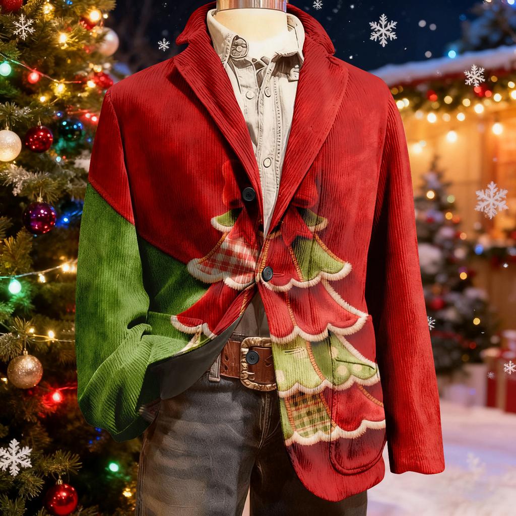 Herren Hässlicher Weihnachten Kord Warmtaschen Anzugjacke Strickjacke Herren Freizeitanzug