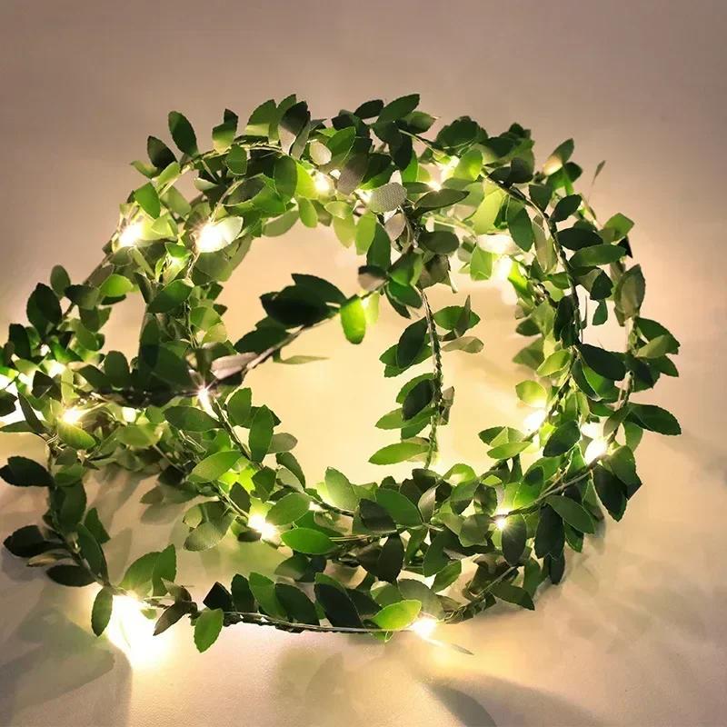 1pc Artificial Green Leaf LED String Lights, LED String Lights Battery Operated Vine Fairy String Lights Hanging Garland Copper