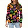 Modisches, lässiges Langarm-Oberteil mit Rundhalsausschnitt und Halloween-Print für Damen