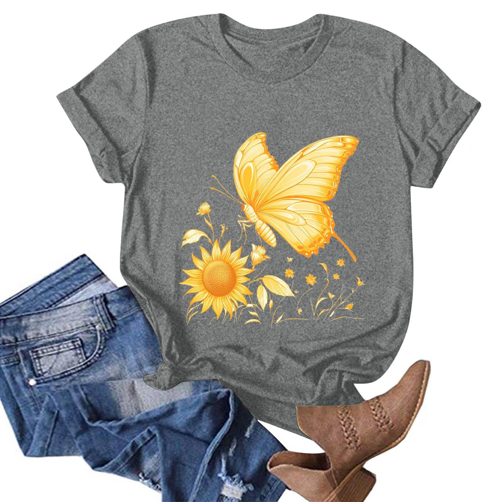 

Женская модная повседневная футболка с круглым вырезом и принтом, пуловер с короткими рукавами, топ S