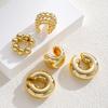 17KM 5pcs Vintage Exaggerated Fashion Copper Wide Face Clip-On Earrings Set For Women Couples Vacation Dating Daily Party Jewelry New