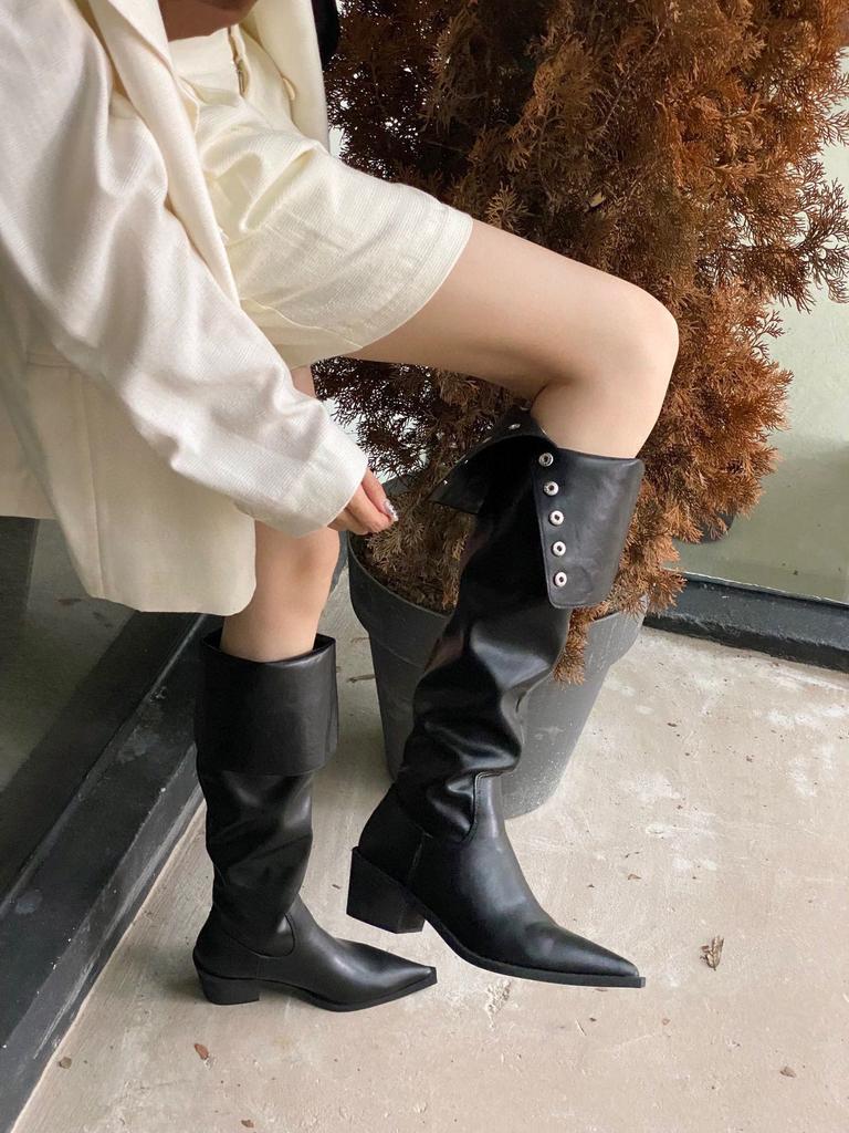 2025 New Over-the-knee Boots Women's Niche Design Two-wear Stacking Boots High Knight Boots Thick Heel Western Cowboy Boots