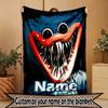 Custom Name Personalized Huggy Wuggy Print Blanket, Home Decor, Bedroom, Sofa, Camping, Couch, Gifts for Birthday Christmas