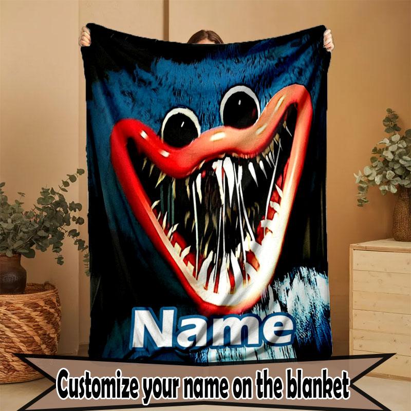 Custom Name Personalized Huggy Wuggy Print Blanket, Home Decor, Bedroom, Sofa, Camping, Couch, Gifts for Birthday Christmas