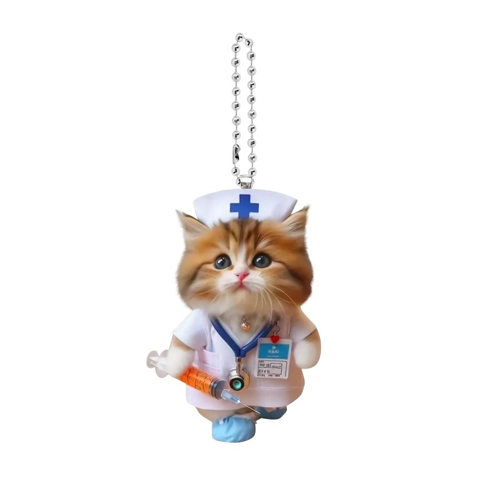 Cute Cat Car Hanging Ornament Creative Car Hanging Ornaments 2D Flat Car Pendant Nurse Cat Backpack Rearview Mirrors Pendant