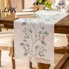 Farmhouse Style Table Runner Embroidered Leaf with Tassels, Rustic Rectangle Tablecloth, Imitation for Dining Cotton And Linen Cloth Kitchen