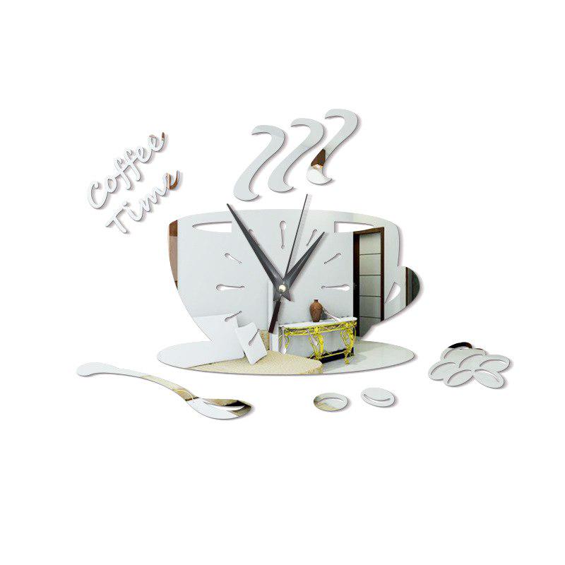 Horloge murale créative 3D en forme de tasse à café, miroir acrylique moderne, grande tasse, décoration d'intérieur, cuisine