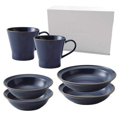 TAMAKI Paired Tableware Edge Line 6 Piece Microwave and Dishwasher For 2 Living for Two Set, Blue, Set, Safe, Boxed, People, T-930250