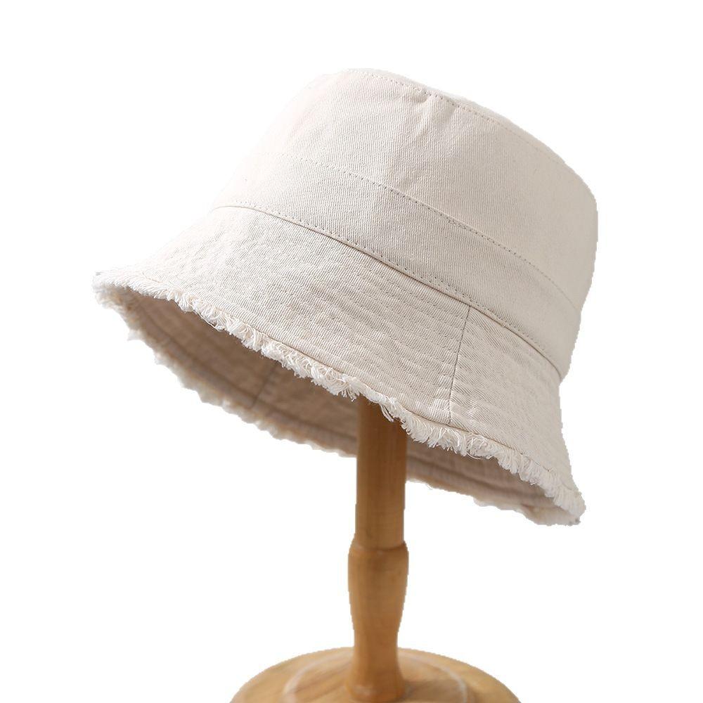 Outdoor Spring and Summer Internet Celebrity Solid Color Rough Edge Bucket Hat Female Versatile Sunscreen Visor Showing Face Small Bucket Basin Hat