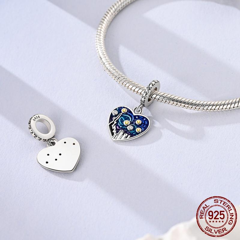 Real Copper Starry Sky Charms Heart Beads Fit Bracelet Pendants Dangle Diy Jewelry Making Charm Women Gift