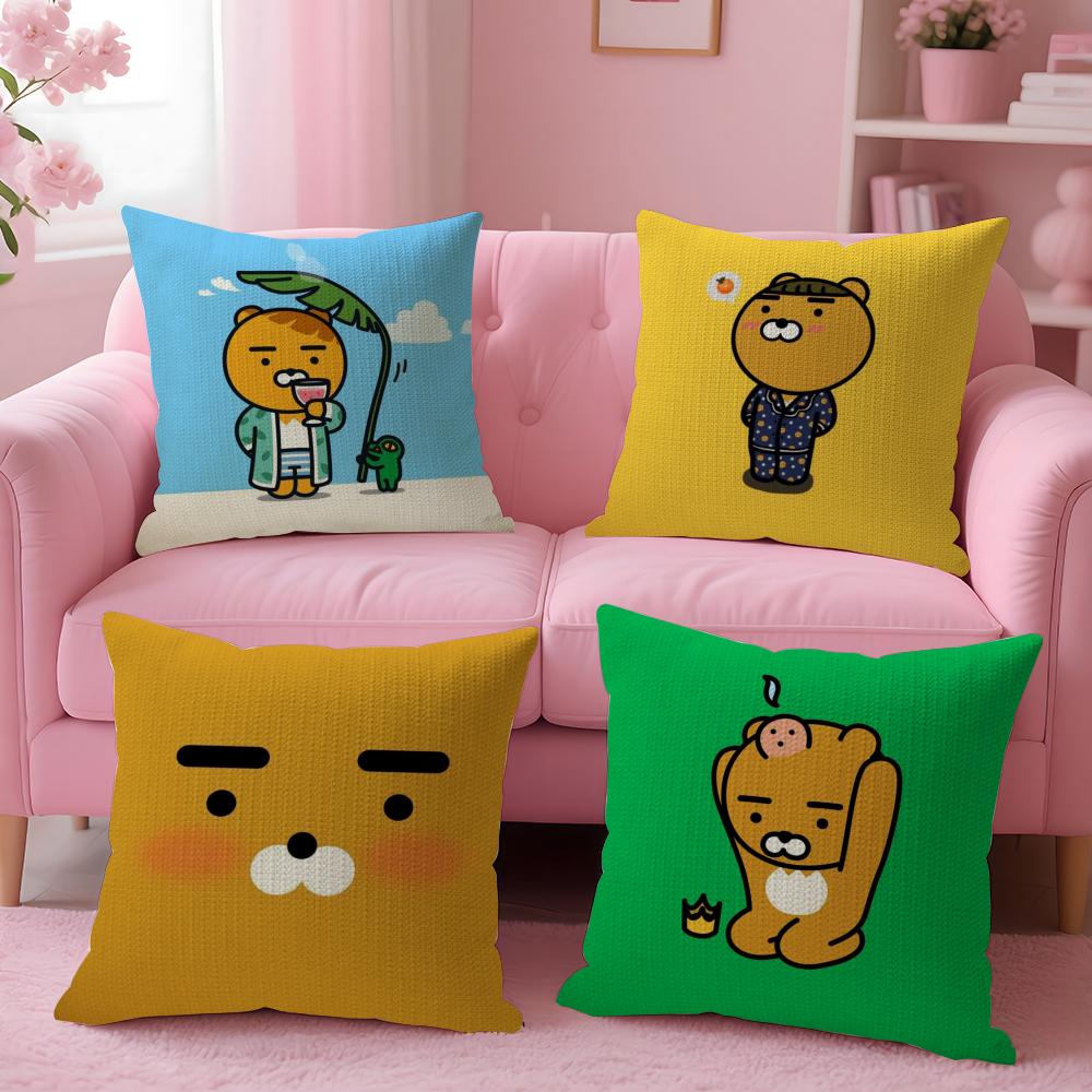 R-Ryan K-Kakao Cushion Cover Linen Organic Fabric Double-Sided Printing Breathable Pillow Case Sofa Home Decor Gift