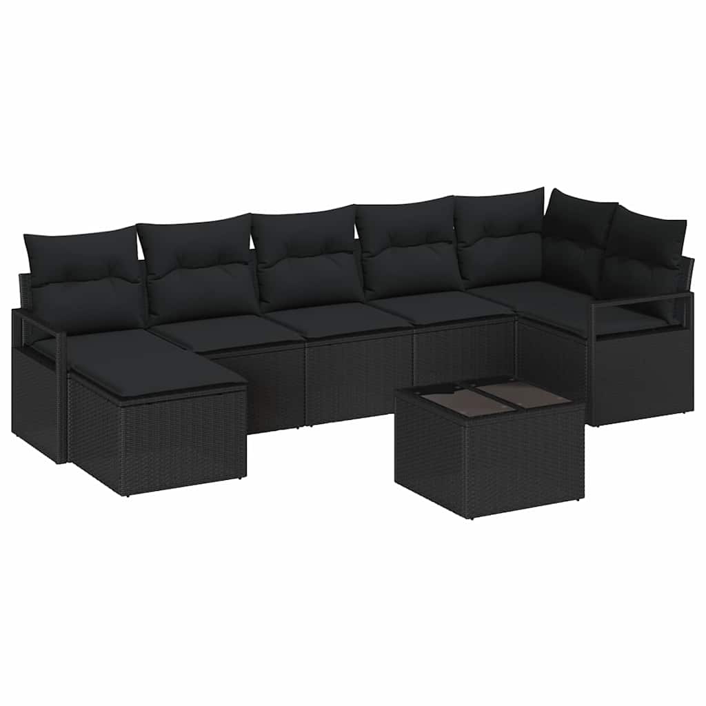 8 Piece Sofa Set with Cushions Black Poly Rattan