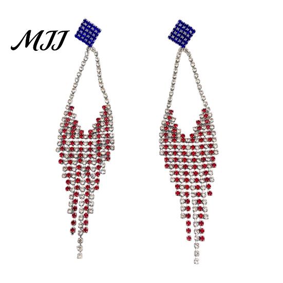 Tassel Earrings 1 Pair Independence Day Drop Earrings, Red Blue Party Rhinestone Sparkling Stud USA Themed Jewelry Gift Lightweight серебряный