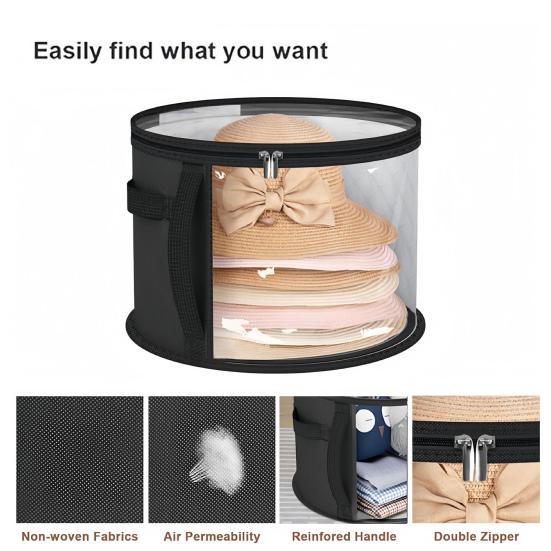 Kulatý úložný box na klobouk Organizér na klobouky s průhledným okénkem Rukojeť na přenášení Skříňový box na klobouky Pojme 3-5 klobouků pro kovbojský klobouk Sluneční klobouk