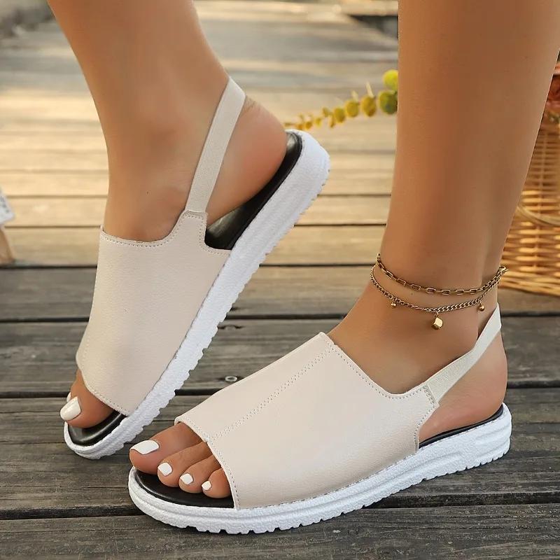 Summer Plus Size Comfortable Best Seller Flat Sandals 2025 Fashion Ladies Shoes Elastic Band New Open Toe Casual Sandals Women
