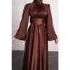 Spanish Satin Hijab Evening Dress With Wrapped Sleeve Waist