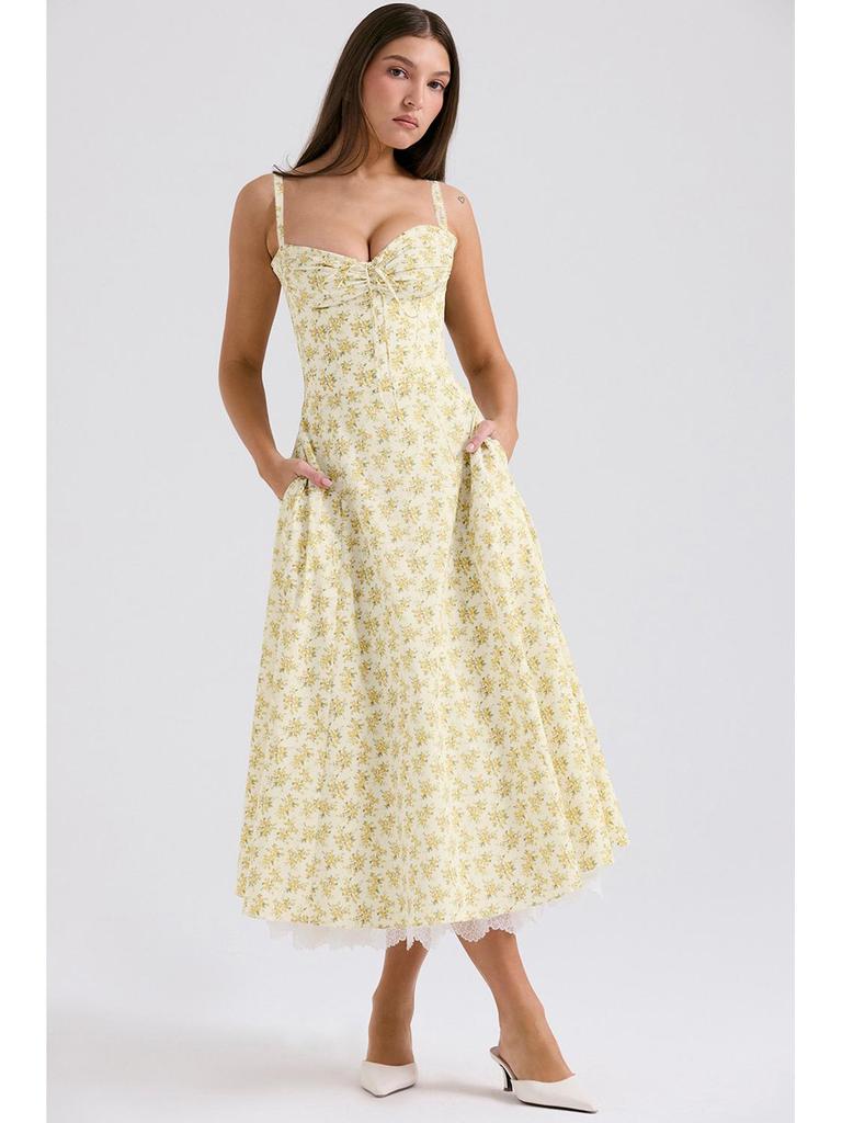 European & American Floral French Style Summer Camisole Dress – Gentle, Slimming Long Floral Dress