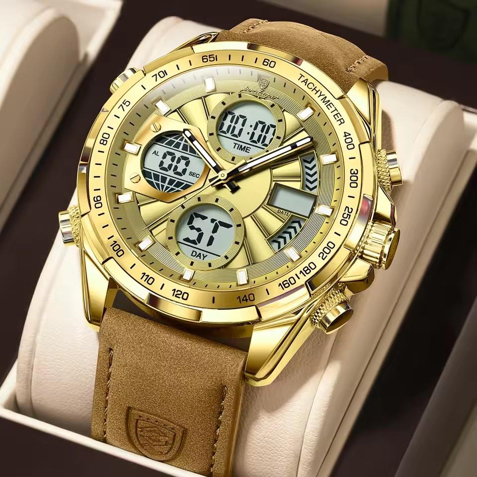 POEDAGAR 46mm Men Watch Luminous Week LED Digital Quartz Man Clock Dual Time Display Electronic Men's Watches Reloj E108