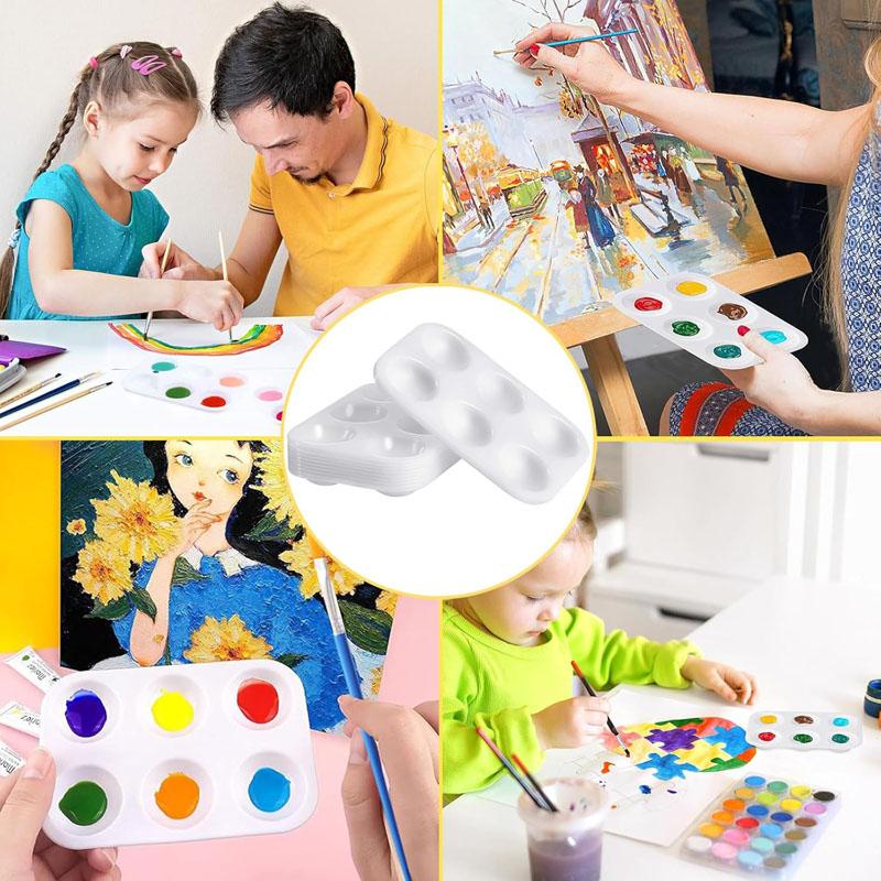 10pcs White Plastic Paint Palettes 6 Compartments Rectangular Watercolor Painting Tray for DIY Craft and Painting