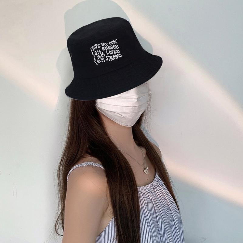 Embroidery Bucket Hat for Adult Outdoor Breathable Summer Spring Fisherman Hat