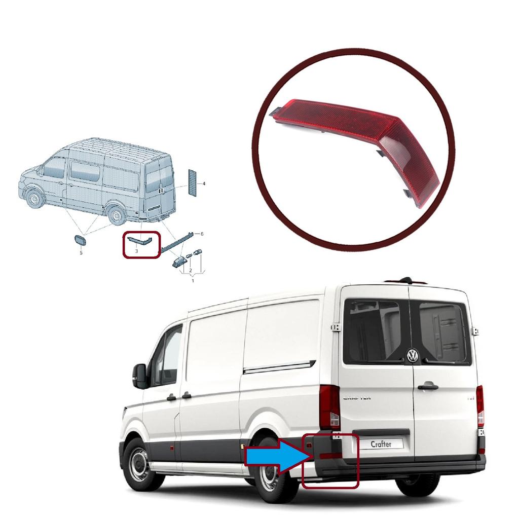 BSP1078 Rear Bumper Reflector Light Tail Stop Lamp Cover Red Color LEFT 7C0945105 For VW Crafter MK2 SY SZ  2017-ON E-Crafter