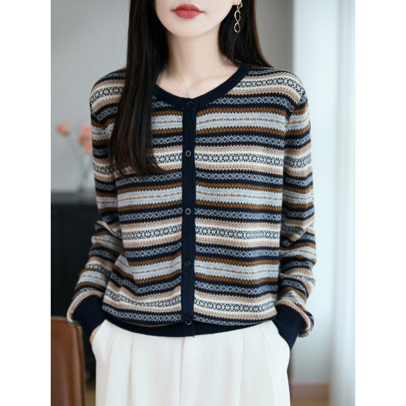 

DAFIFY Женская мода повседневная осень-зима полосатый принт длинный рукав O-образный вырез свитера L