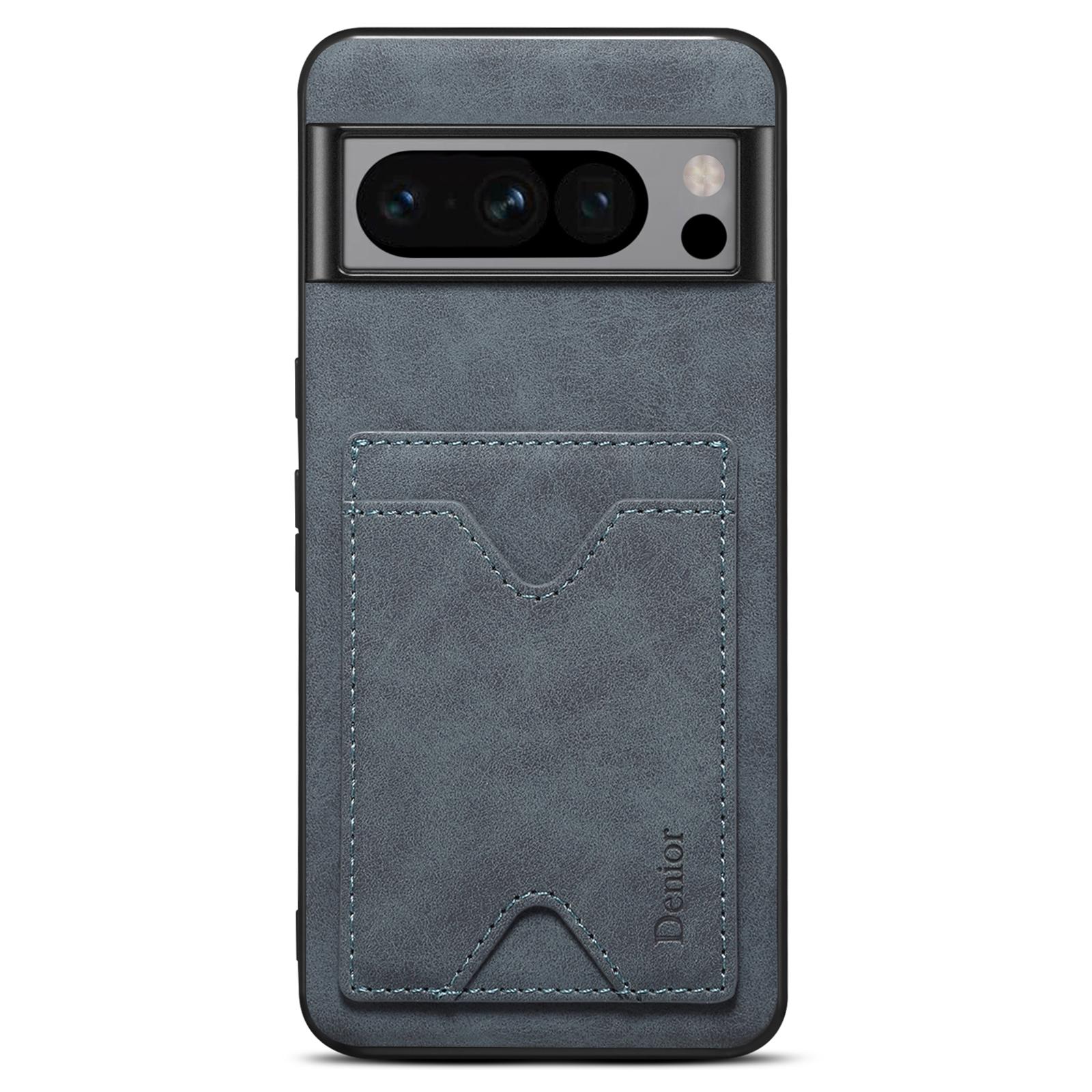 

DENIOR For Google Pixel 8 Pro PU Leather Coated TPU Back Cover Phone Case with Kickstand Card Slot Grey
