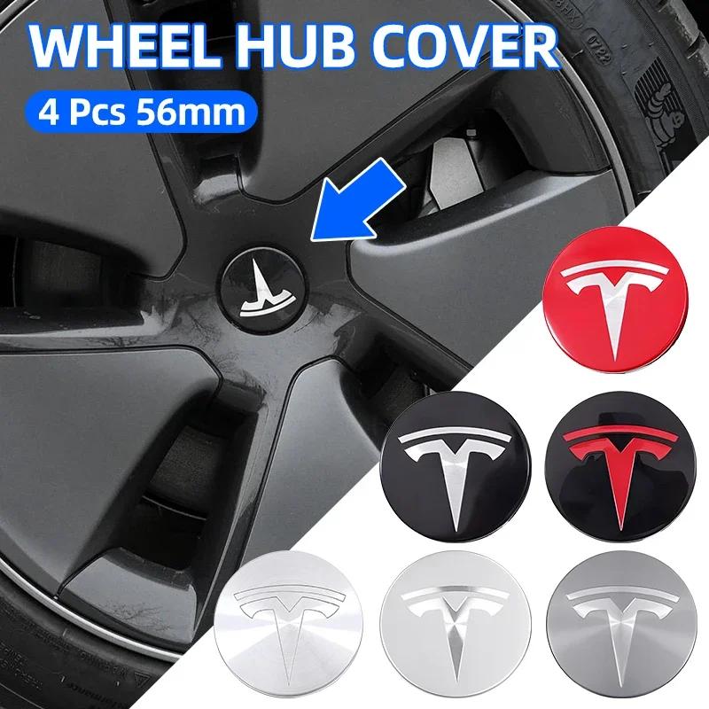 Car Sticker Tesla 4piece 56mm Wheel Hub Center Caps For Tesla Model 3 Model Y Badge Cover Hubcaps for Tesla Model Y X S 2023 Car