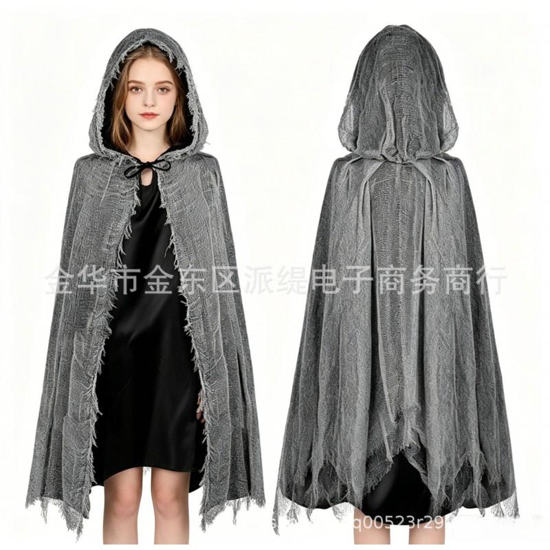Halloween Hooded Cloak Zombie Witch Mist Devil Costume Men Women Kids Cosplay