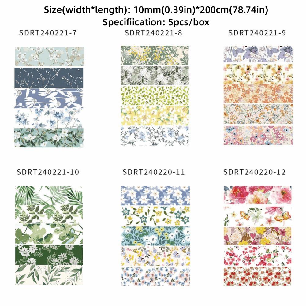 5 Rolls Spring Flower Washi Tape Self-adhesive Artistic Tape  Craft Making