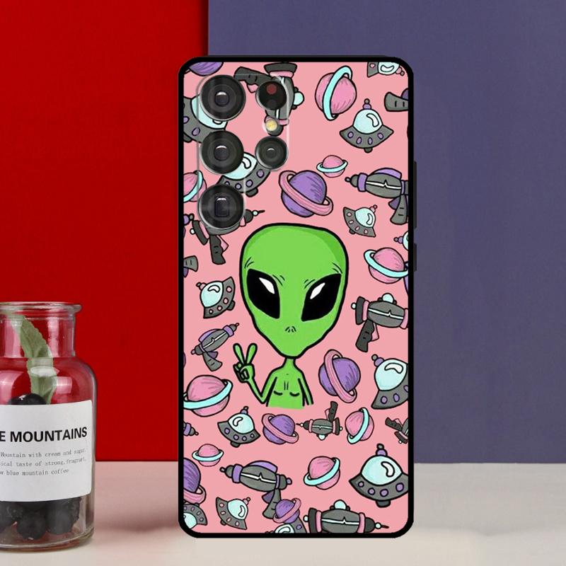 Aesthetics Cute Cartoon Alien Funda Case For Samsung Galaxy S25 Ultra S9 S10 S20 S21 FE S22 S23 Plus S24 Ultra Phone Cover
