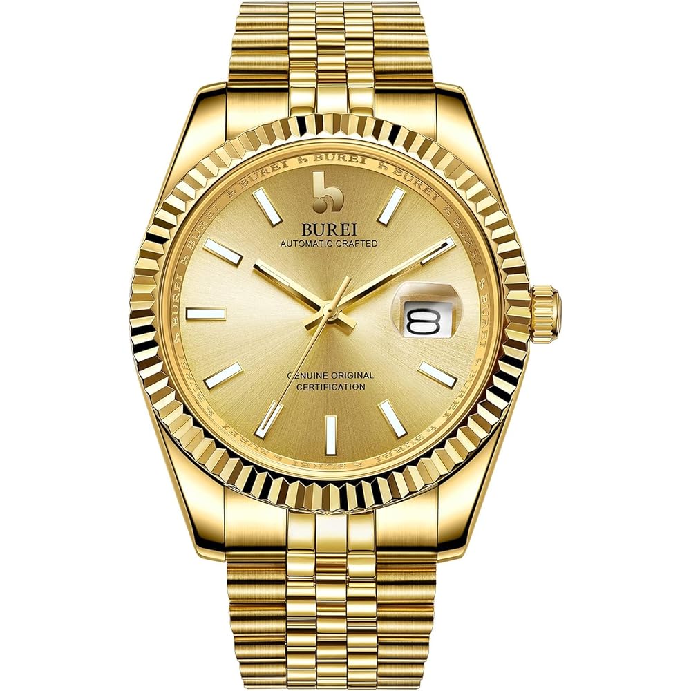 BUREI Men s Automatic Mechanical Watch Waterproof Analog Date Gold Stylish Simple Luminous Wristwatch