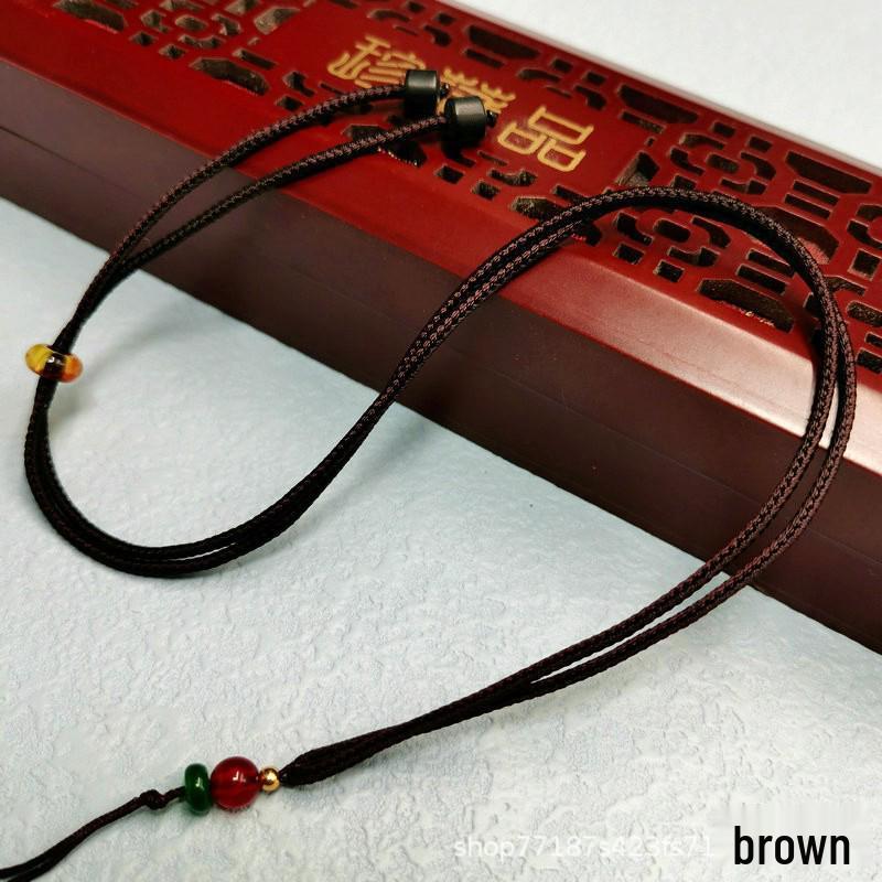 Red Agate Bead Adjustable Elastic Lanyard with Hand-Woven Pendant Rope