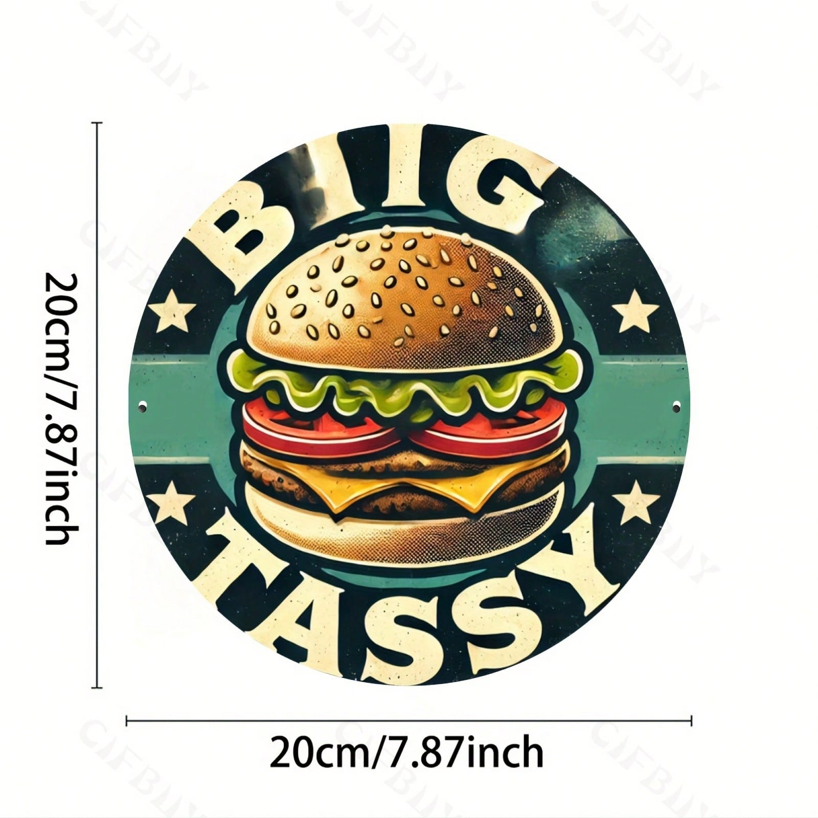 

Vintage 8x8 Inch Round Aluminum Metal Sign Wall Art Durable Home Office Decor Living Room Bar Cafe Gift BIG TASSY Burger Design TYA4583-20X20CM різнокольоровий