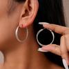 Geometric Multi-Layer Cross Round Silver Needle Earrings Simple Earrings