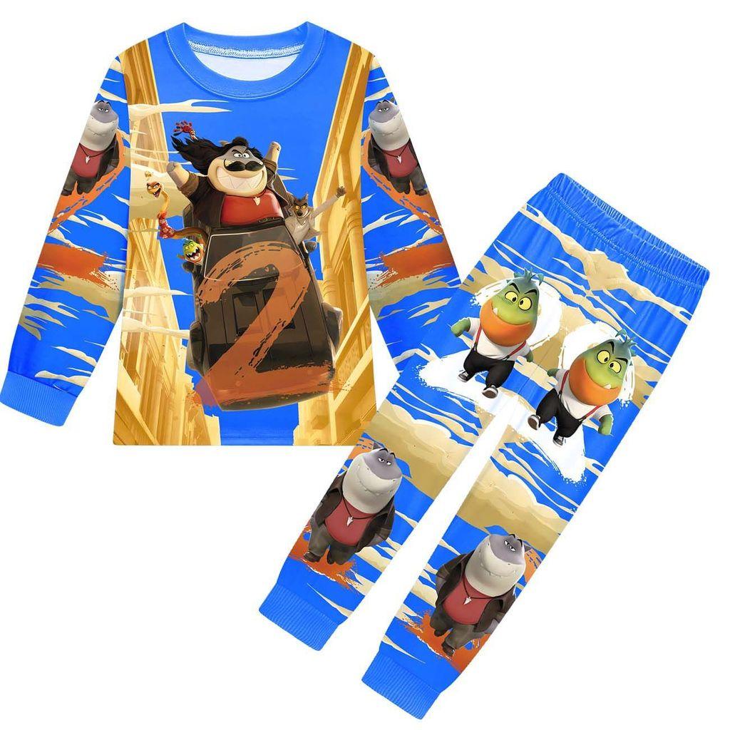 Kids Boys Girls Anime Cartoon Bad Guys Printed Casual Long Sleeves T-Shirt Pants Trousers Clothes Set