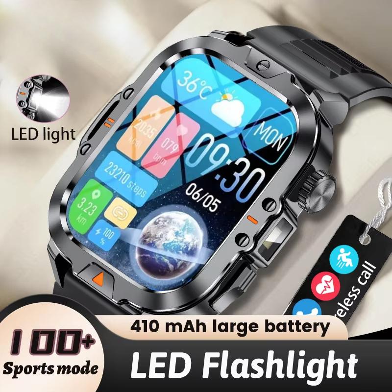 2025 Nieuwe 2.01-inch HD Scherm Heren Smartwatch met Zaklamp Buitensporten Heren Horloge IP68 Waterdicht Gezondheidsmonitor Oproep Smartwatch
